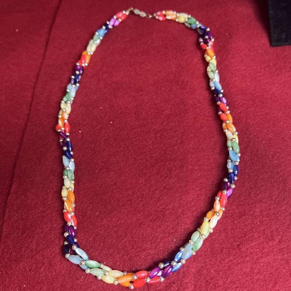 Vintage Multicolor Rainbow Beaded Screw On Necklace "Used" Free Shipping